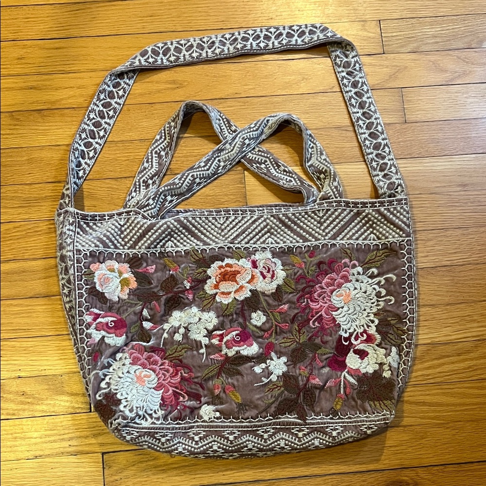Free People Johnny Was Embroidered Floral Velvet Bag